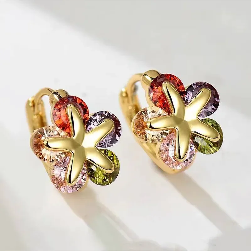 Cross-border hot-selling earrings British designer colorful zircon flowers light luxury niche ins earrings female original