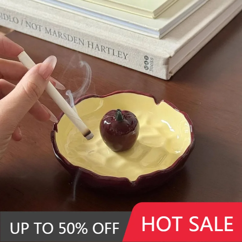 Ceramic Ashtray Cute Creative Apple Funny Novelty Ashtrays Portable Stylish Aesthetic Ashtray Indoor Smoking Tray Home Ornament