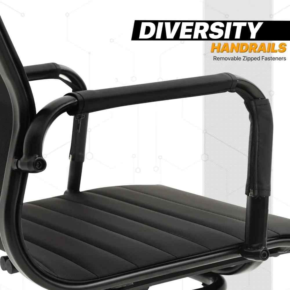 PU Leather Office Guest Chair para sala de espera, Cadeiras traseiras com base de trenó e braço, Cadeiras para computador em casa