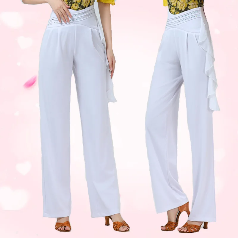 Pantalones de baile latino de cintura alta con cinta para mujer, pantalones de pierna recta, pantalones de baile de marinero Jiteba, traje de práctica de baile moderno