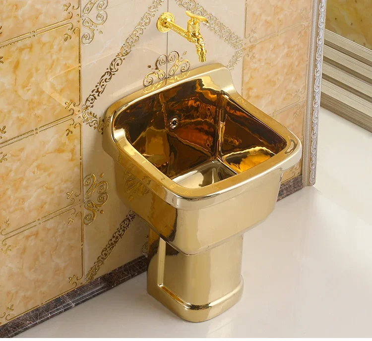 Piscina per mop dorata in stile europeo, balcone, piscina per mop color oro, barra in ceramica, piscina vomitante