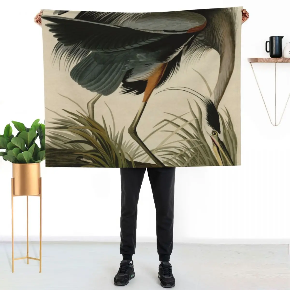 Detail Great blue Heron / Cropped / Birds of America / Vintage watercolour birds fragments original background Throw Blanket