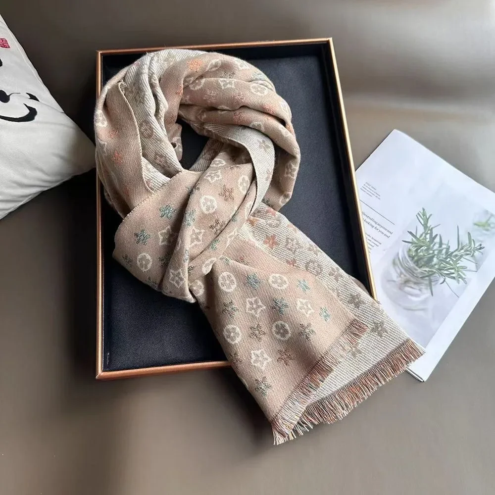 2025 bufanda nueva para mujer, chal de Cachemira de imitación cálido y versátil de gama alta, envolturas de doble cara para negocios florales simples de invierno