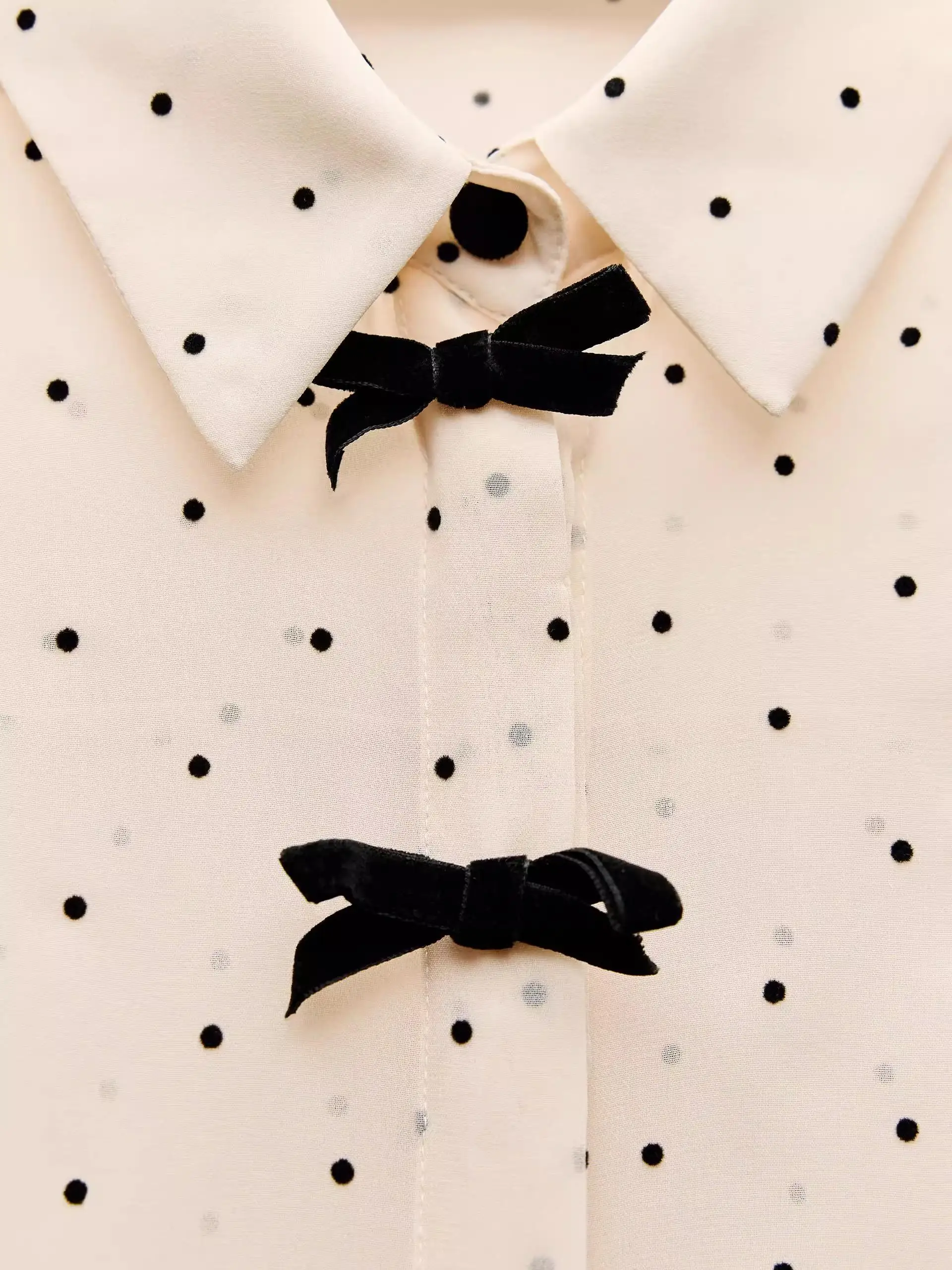 

Spring New Women's irt ZA 25 Polka Dot Bow Tie Long Sve Turn-down Collar Ele Sle 236623 236575 Ladies Faion