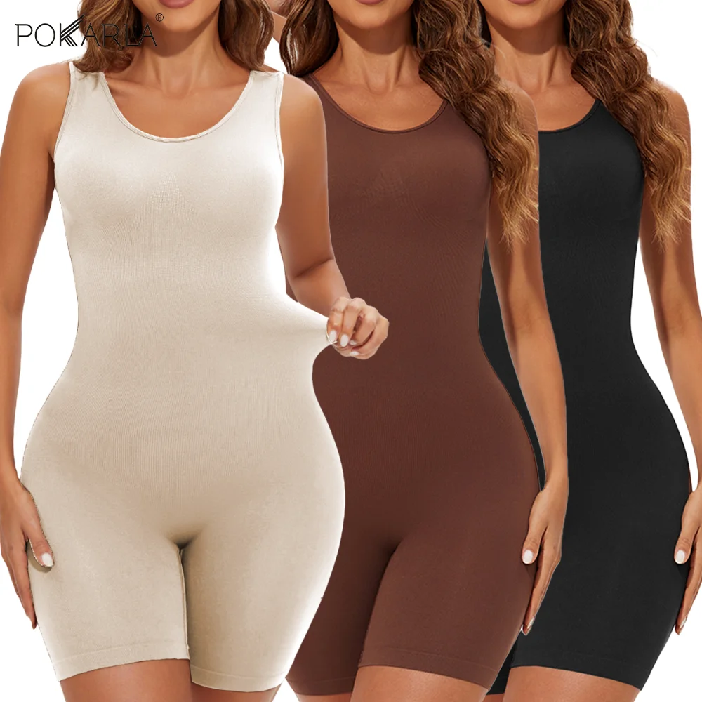 POKARLA Seksowne body modelujące z pełnym zakryciem, wyszczuplające uda, kombinezon modelujący sylwetkę z szerokimi ramiączkami, bezszwowe body wyszczuplające.