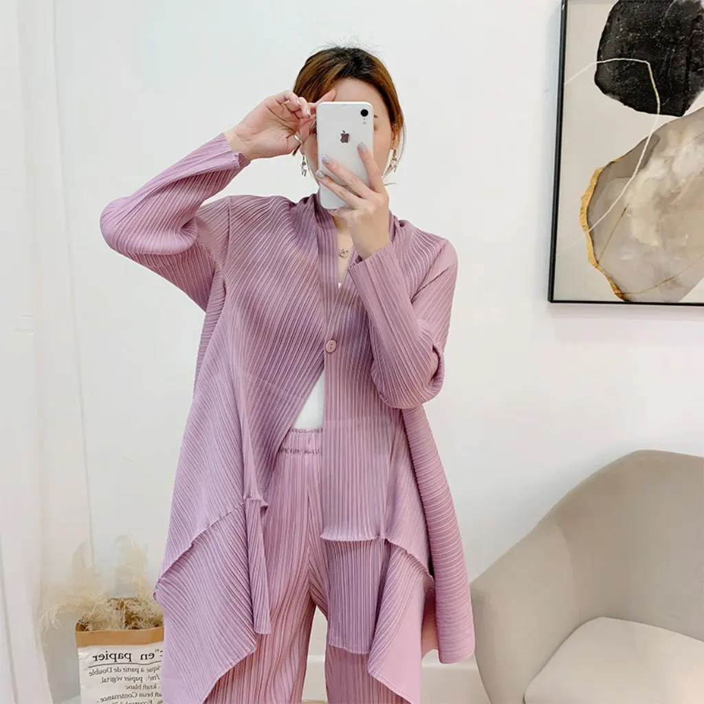 

Lily Pleated Cardigan Summer New Large Size Irregular Jacket Purple Pink Air-conditioned Room Outer Wear Women's Loose Top