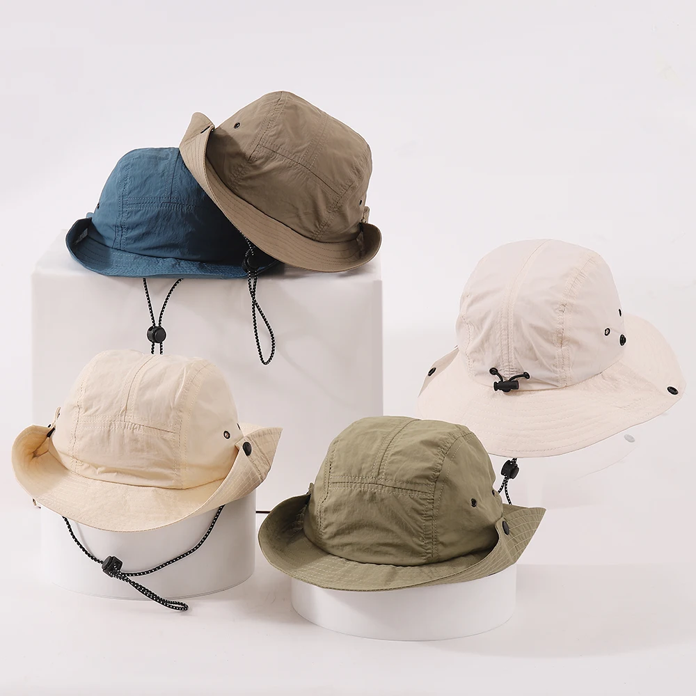 Children's Fisherman Hats Spring And Autumn Wide Brim Kid's Outdoor Camping Sun Caps Solid Color Quick Drying Summer Bucket Caps