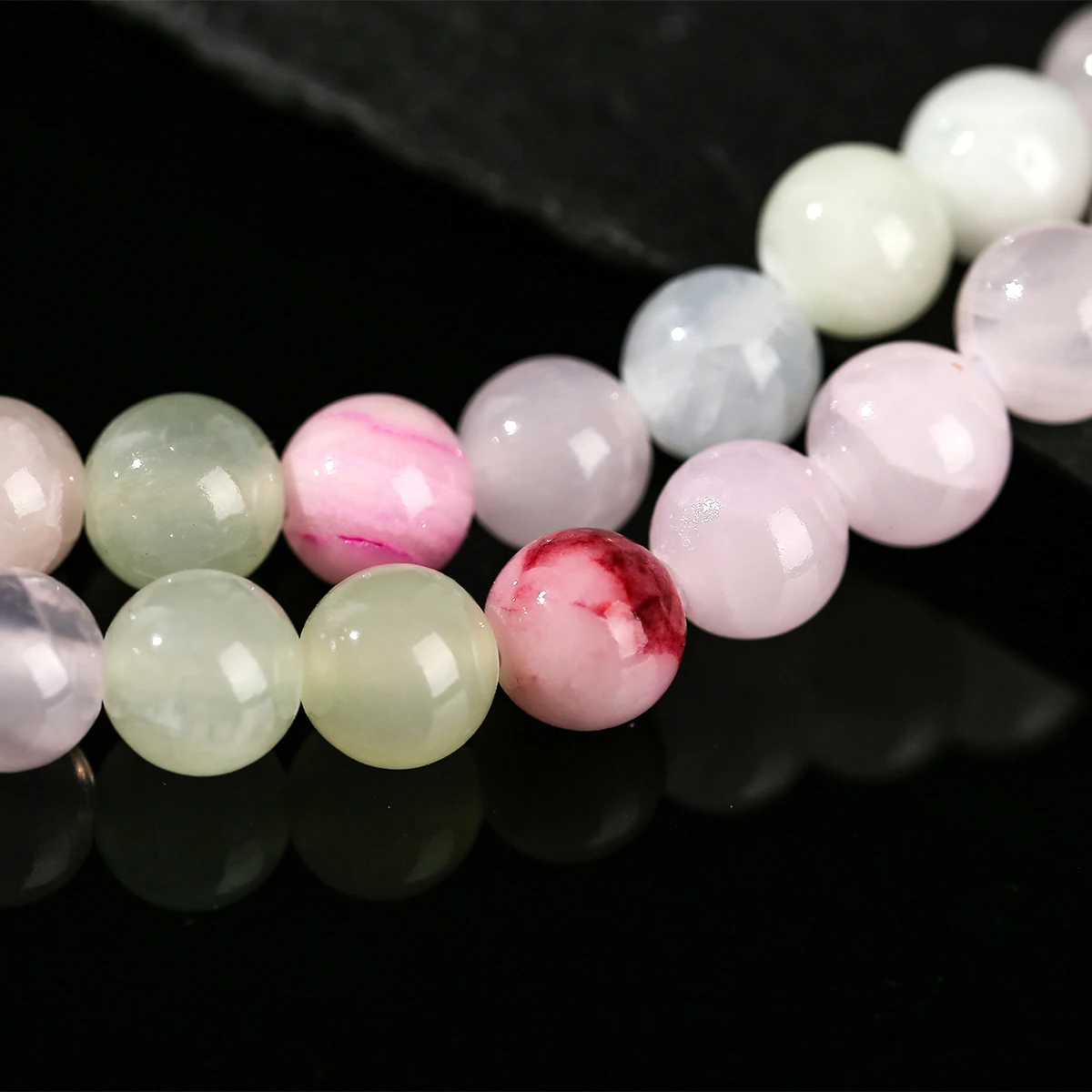 الحجر الطبيعي مختلط اللون زهرة الأفغانية حبة اليشم فاصل مستدير فضفاض لصنع المجوهرات أساور يدوية القلائد اكسسوارات #5
