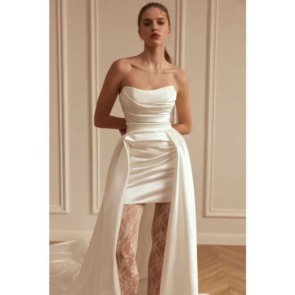 

Customized Detachable Train Elegant Wedding Dresses for Bride 2026 Modern Luxury Bridal Gown Ruched A Line Women Wedding Dress