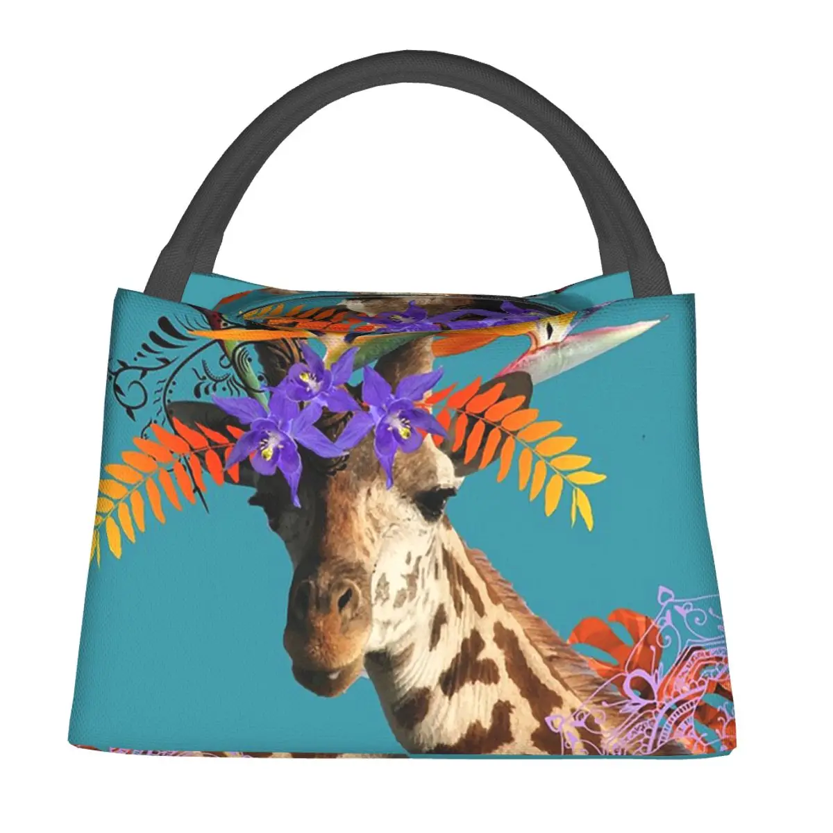 Giraffe With Floral Headpiece Lunch Bags Insulated Bento Box Lunch Tote Picnic Bags Cooler Thermal Bag for Woman Girl School