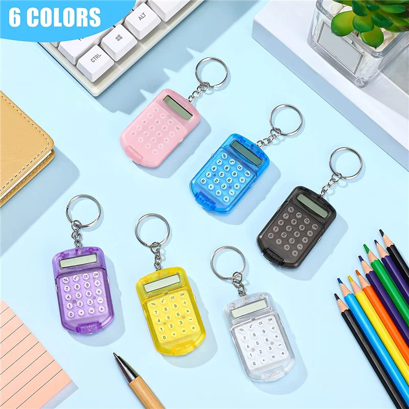 AF91-24 Pcs Mini Calculator Electronic Calculator Key Ring For Kids Mini Clear Flip Portable Calculator 8 Digit Electronic Calcu