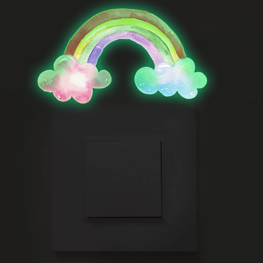 Cartoon Rainbow Clouds Luminous Switch Sticker Kids Room Socket Decoration Decals Baby Bedroom Decor Glow In The Dark Wall Mural