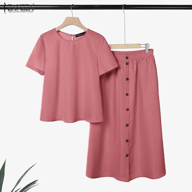 2026 Sommer Kurzarm-Blusenkleid-Sets ZANZEA Elegante Damen 2-teilige Sets Lässiger Einfarbiger Trainingsanzug Stilvolle OL-Arbeitsoutfits