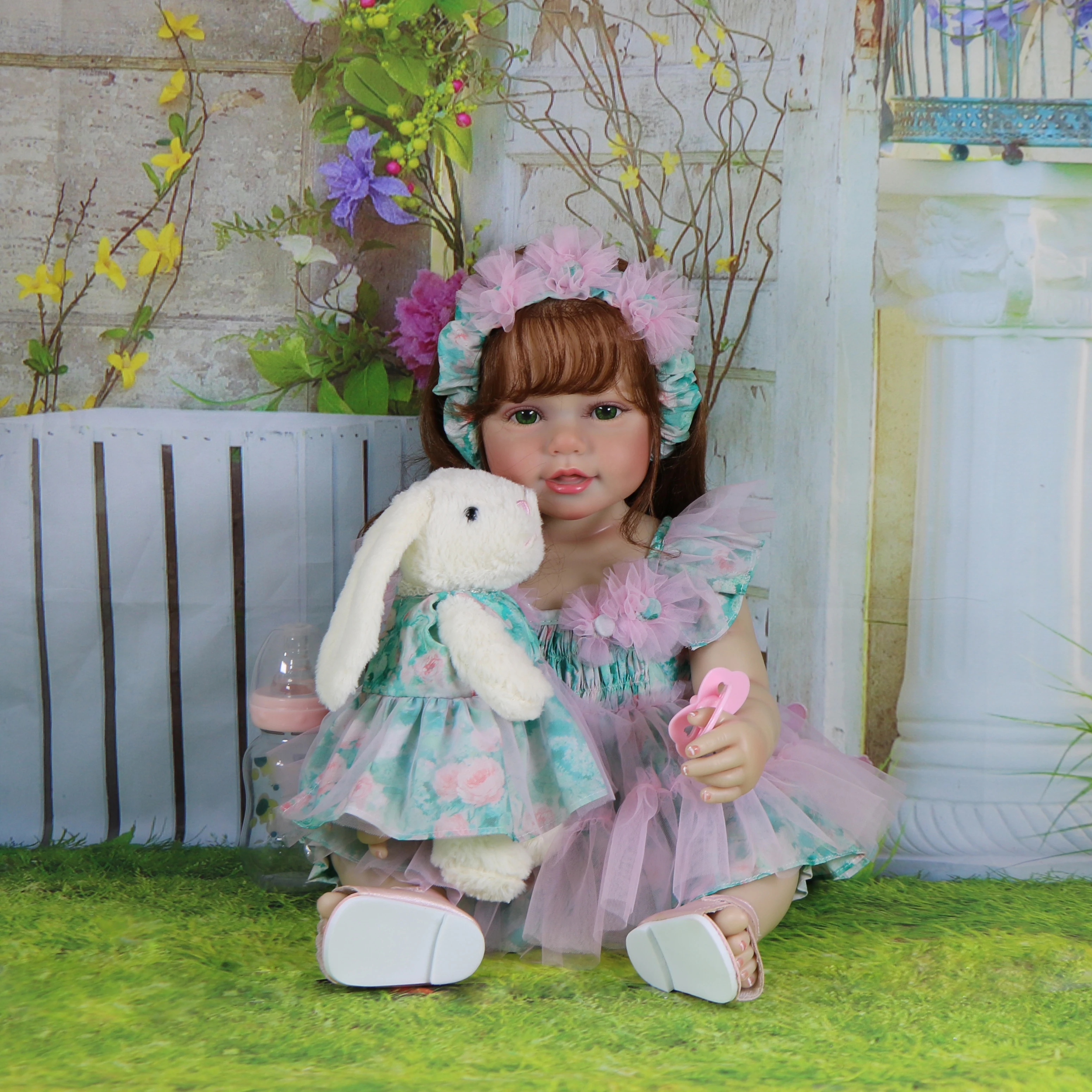 Reborn Toddler Girl Doll -22 inch Garden Play Baby with 3D Painted Skin on full vinyl with Rooted hair Christmas Gift