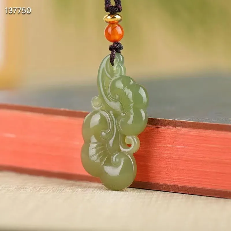 Natural 100% real green hetian jade carve Ruyi pendant Bless peace necklace jewellery for men women gifts luck jade