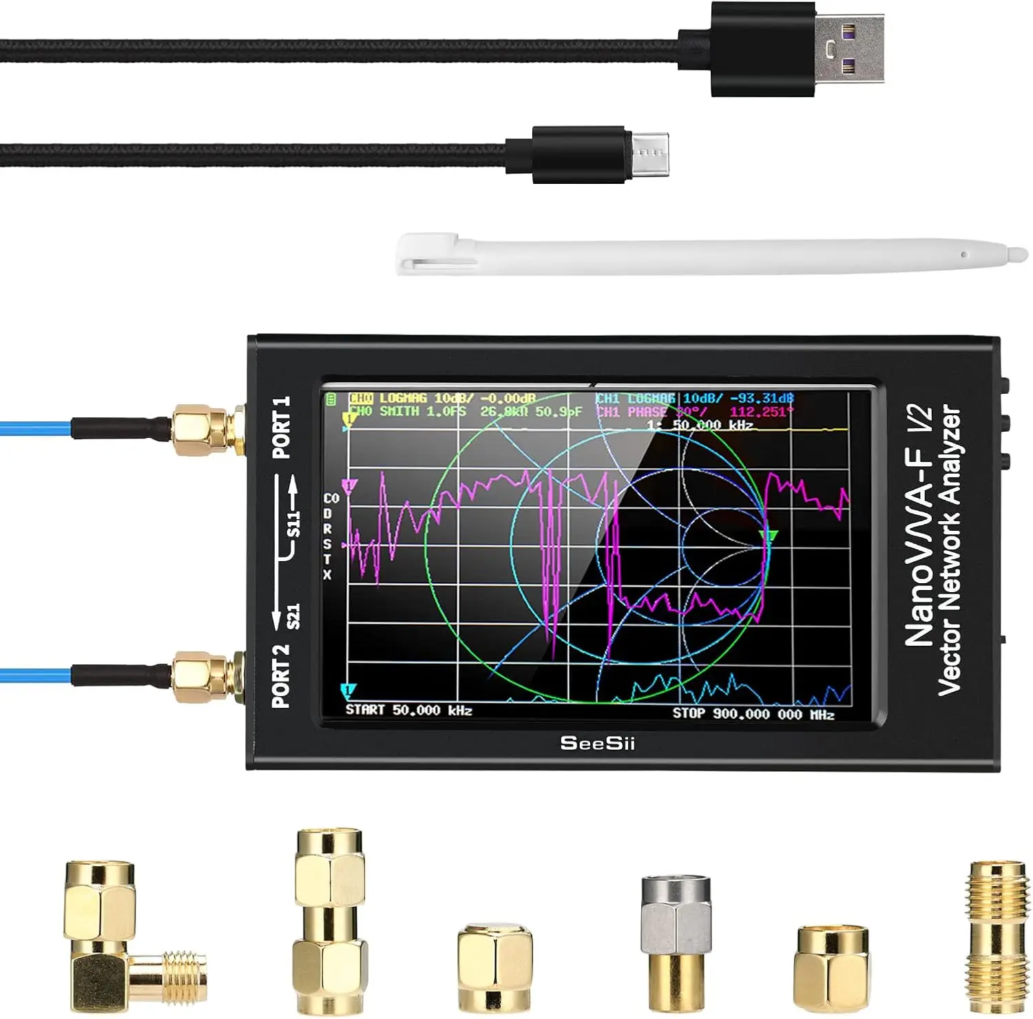 NanoVNA-F V2 Vector Network Analyzer 50kHz-3000MHz HF VHF UHF VNA Antenna Analyzer 4.3 inch with 5000mA-h,Measuring S-P