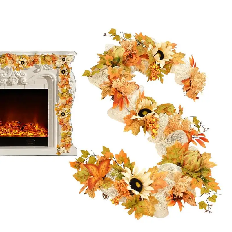 Fall Garland Hangable Vine Garland Frame Doorway Backdrop Decor For Home Wedding Party Berries Sunflower Autumn Decoration