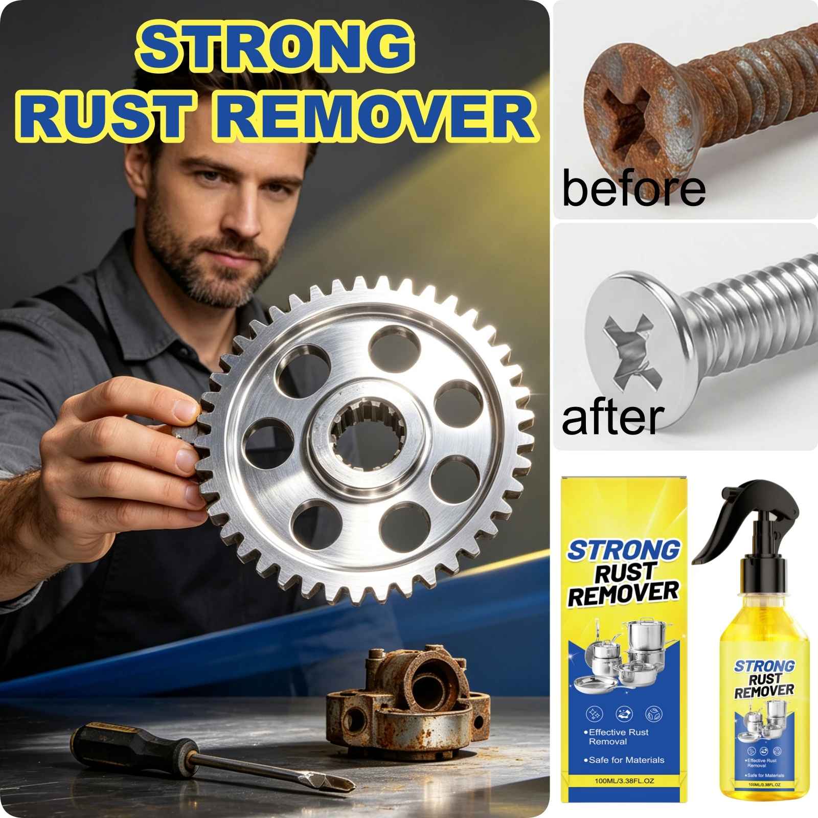 Strong Rust Remover Spray 100ml Stainless Steel Deoxidizer Safe Fast Acting Care Daily Metal Stain Cleaner For Kitchen Cookware