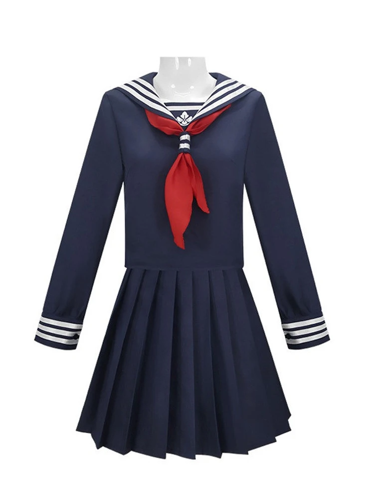 Kostium Cosplay Hinako Shimizu Peruka Maska Krwawa Czerwień Granatowy Ciemny Niebieski Szkolny Mundurek Silent School Uniform Gra Fabularna Halloween Przebranie Impreza Sukienka JK — 2