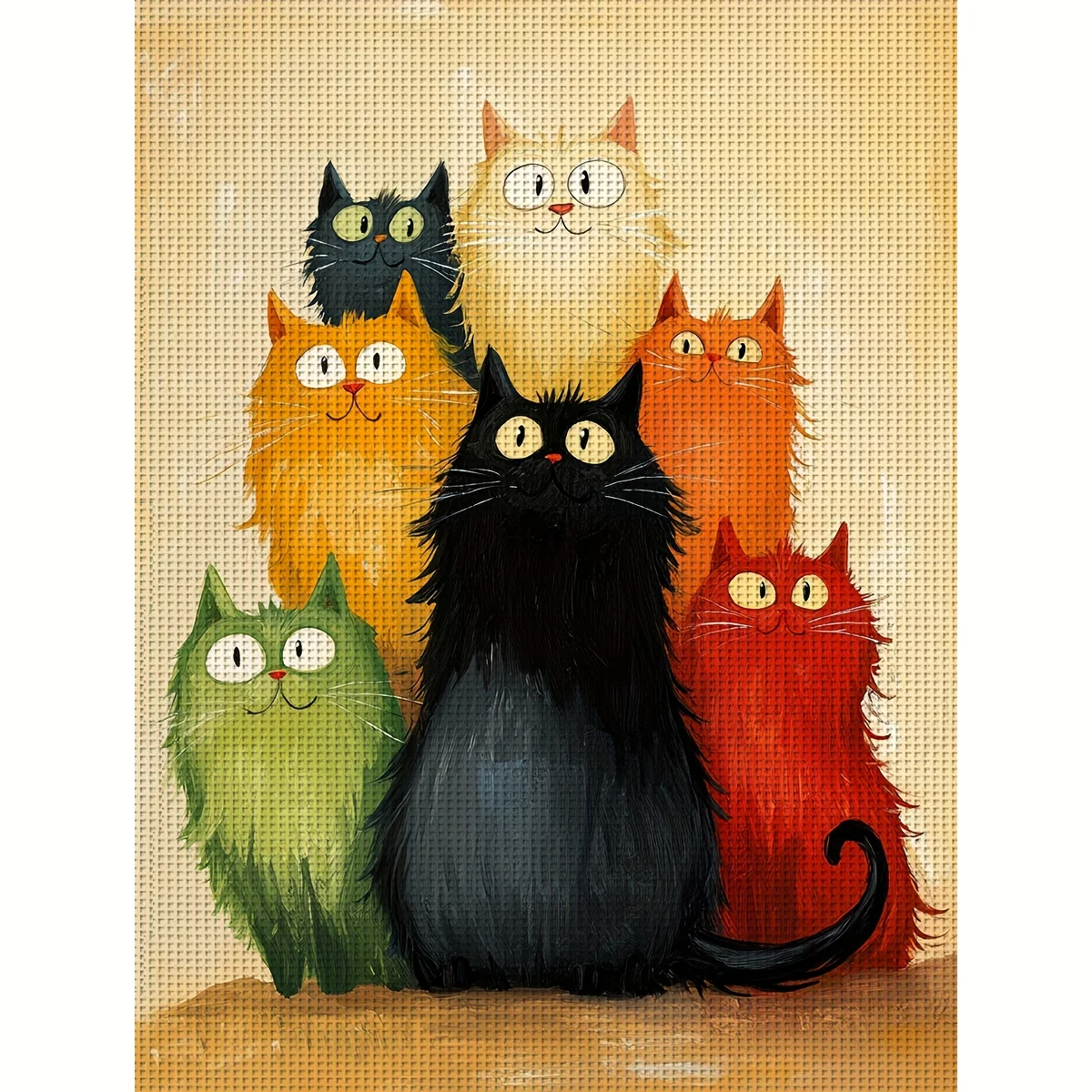 1PC36X46cm/14.17X18.11in,11CT Print Cross Stitch DIY Kit, Cat Gathering, Adult Beginner's Relaxed Cross Stitch Stitch