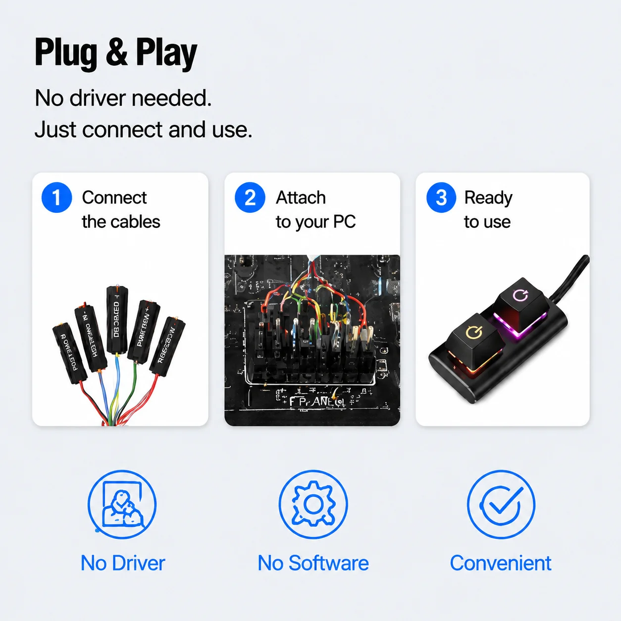 2m Desktop Computer Power Button with LED Light External Start Power On/Off And Reset Button for Gaming Enthusiasts