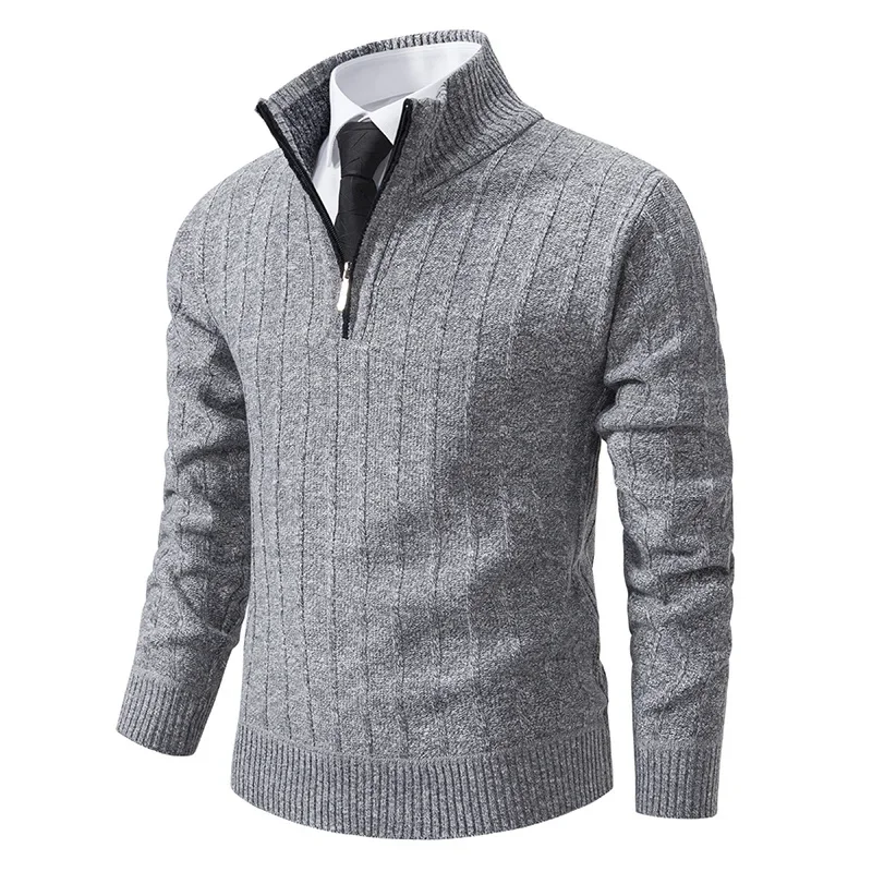 Chemise tricotée à manches longues pour hommes, nouvelle collection automne/hiver 2021, fleur torsadée, col demi-fermeture éclair, haut chaud polyvalent