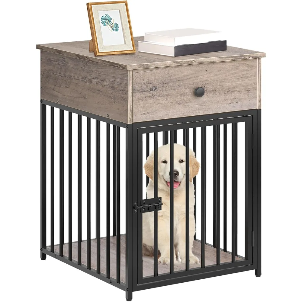 

Dog Crate Furniture, Wooden Dog House, Decorative Dog Kennel with Drawer, Indoor Pet Crate End Table for Small Dog, Steel-Tube