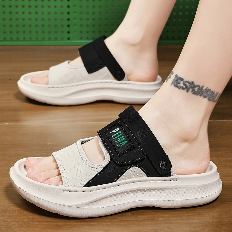 

Outdoor Leisure Slides for Men Summer Soft Elastic Sole Easy To Clean Anti Slip Open Toe Slippers for Park Walk and Outdoor Play