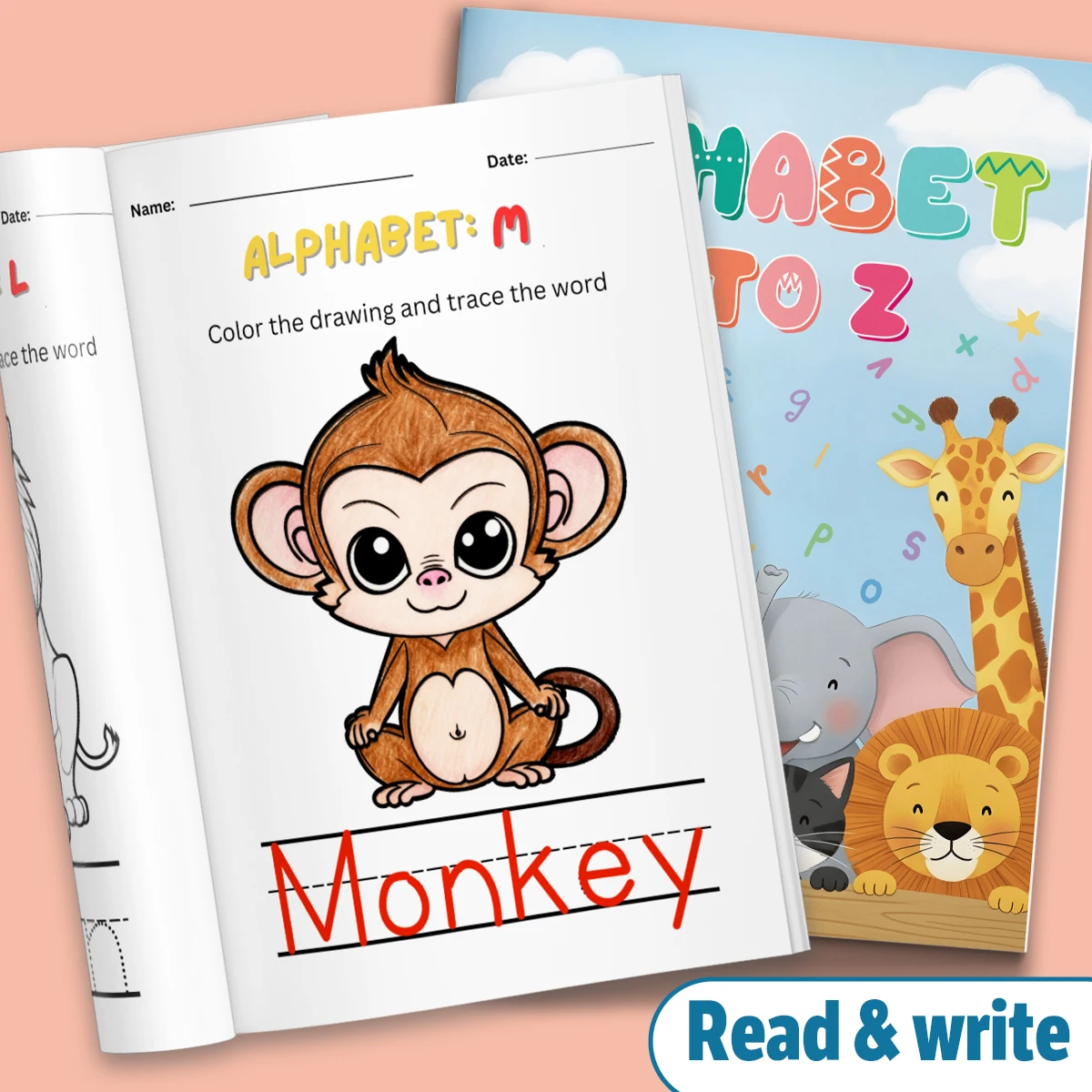 Kids English Word Coloring Book, Cute Cartoon Patterns, Preschool Early Learning Activity Book, Improve Toddler Hands-on Ability