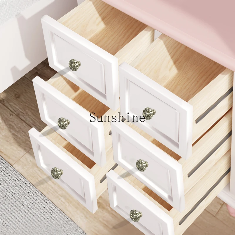 Simple and modern solid wood, multi-functional pink bedroom for home use, bedside storage locker
