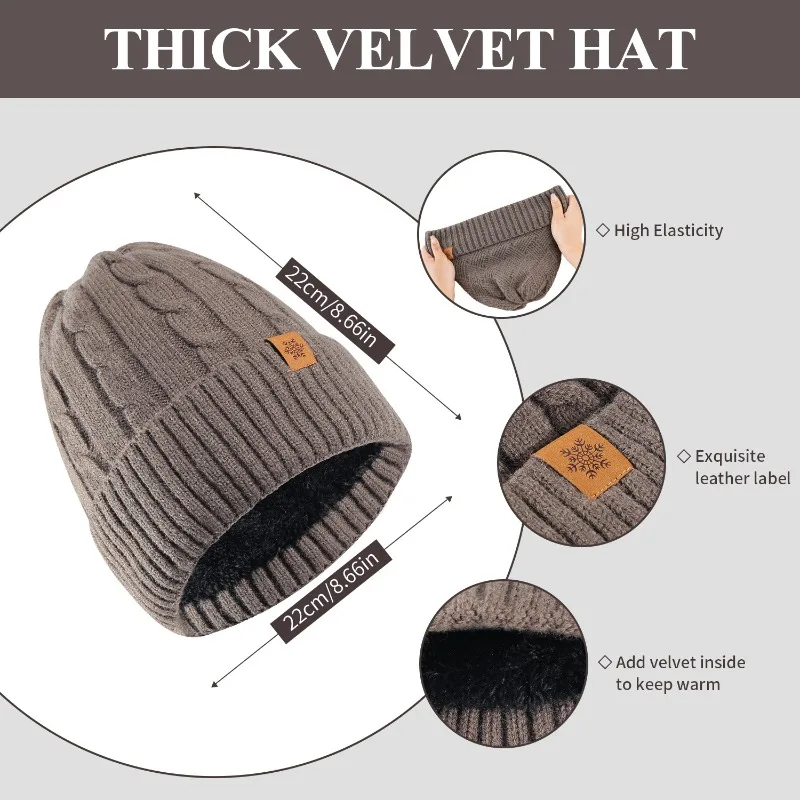 Set di tre pezzi di velluto invernale ispessito a prova di freddo in lana da ciclismo lavorato a maglia, cappello, sciarpa, guanti