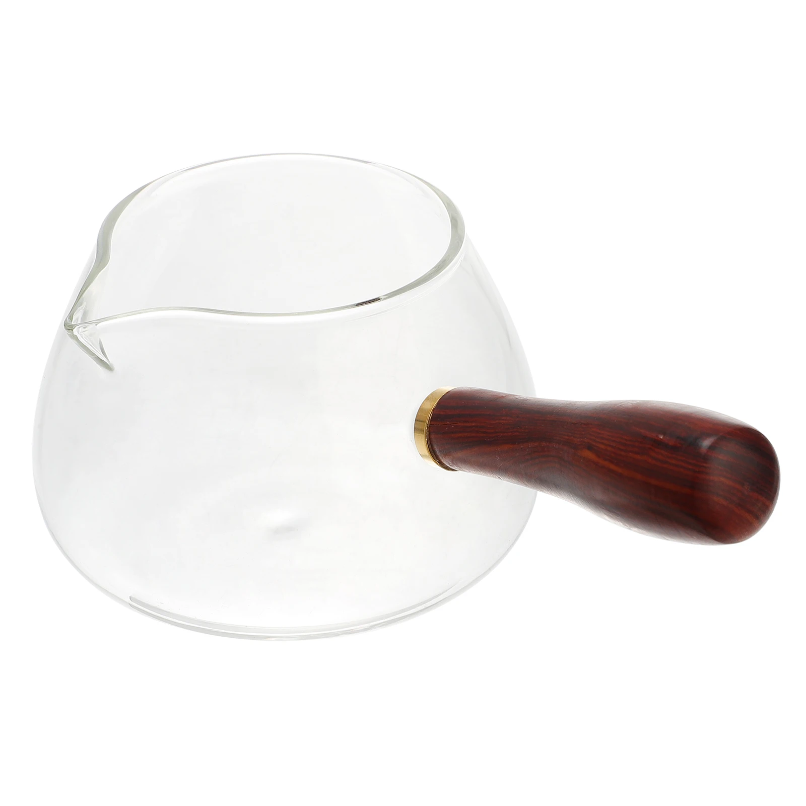 

1pc Glass Teapot 350ml Heat Resistant Side Handle Professional Tea Set Brew Aroma Sauce Milk Coffee Pot Wooden Handle