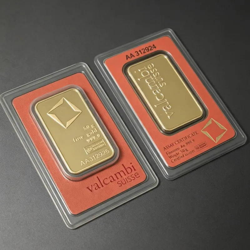 Valcambi 1oz/50g Goldbarren aus Messing, vergoldet, mit verschiedenen Seriennummern, Goldbarren zur Heimdekoration – Detail 2