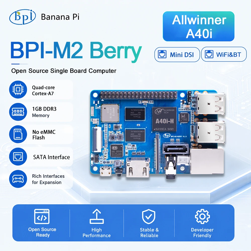 Banana Pi BPI-M2 Berry Allwinner A40i Quad-core Cortex -A7 CPU 1GB DDR3 With SATA BT4.0 Support Linux Raspberry Pi and Orange Pi