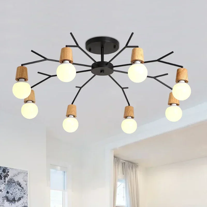 

Nordic Led Chandelier Lights Fixture Modern Wood Tree Bedroom Spider Lamp Luminaire Home Decoration Living Room Kitchen Lighting