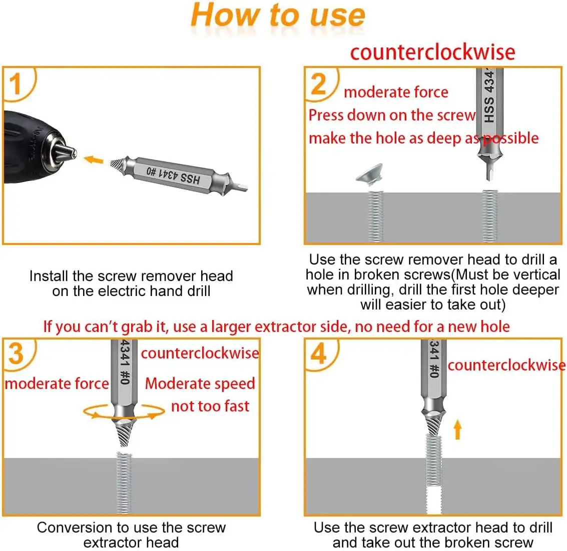 Juego de extractores de tornillos dañados de 6 piezas: herramientas para quitar tornillos de doble cabeza para extractores de pernos fáciles y extractores de tornillos de cabeza rota - Alta