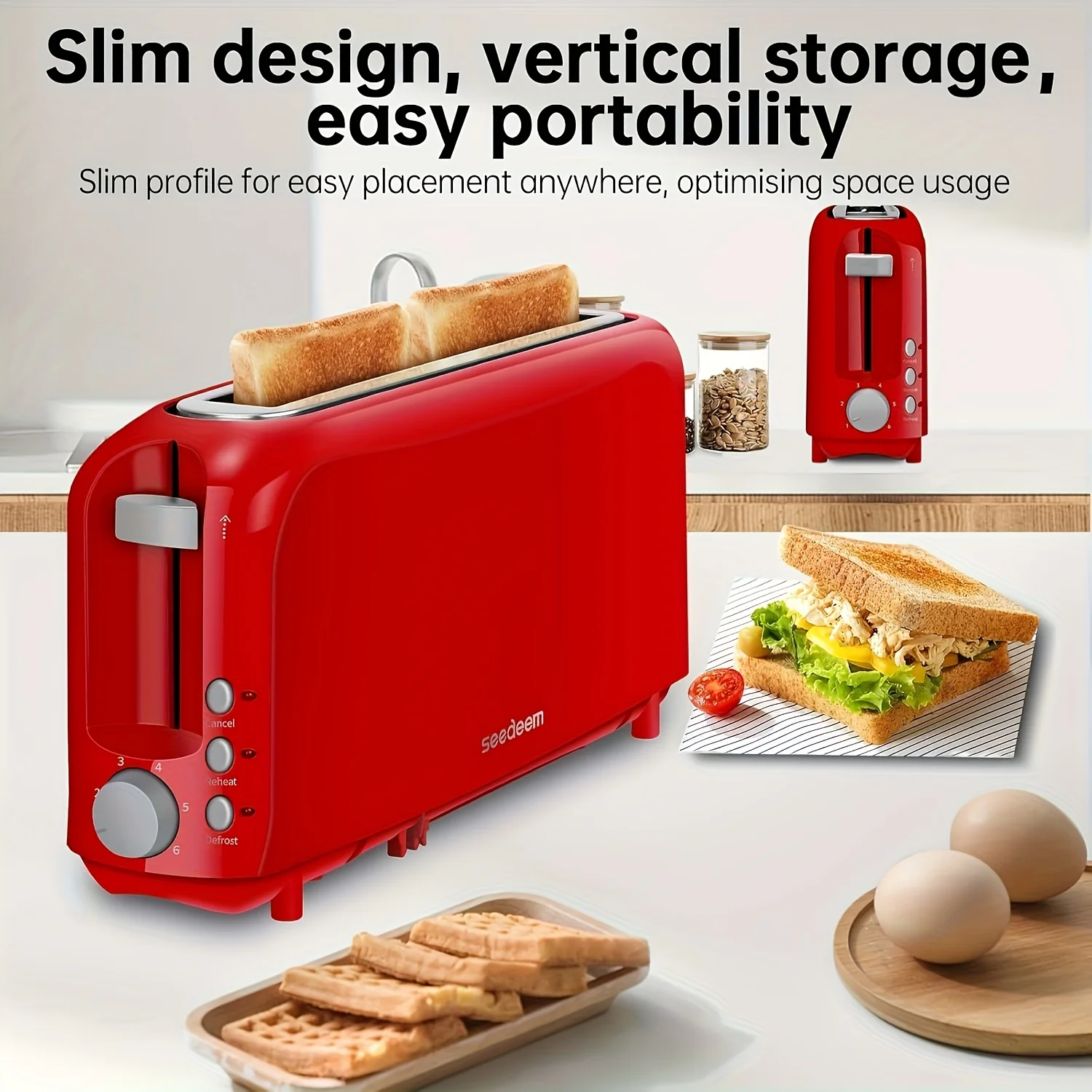 Compact 2-Slice Toaster with 6 Shade Levels • Easy Cancel, Reheat & Defrost Functions • Removable Crumb Tray for Simple Cleaning • 750-Watt Heating Performance • Sleek White Design • Fits Small Countertops • Toasts Bread, Waffles and Bagels Evenly • Smoot