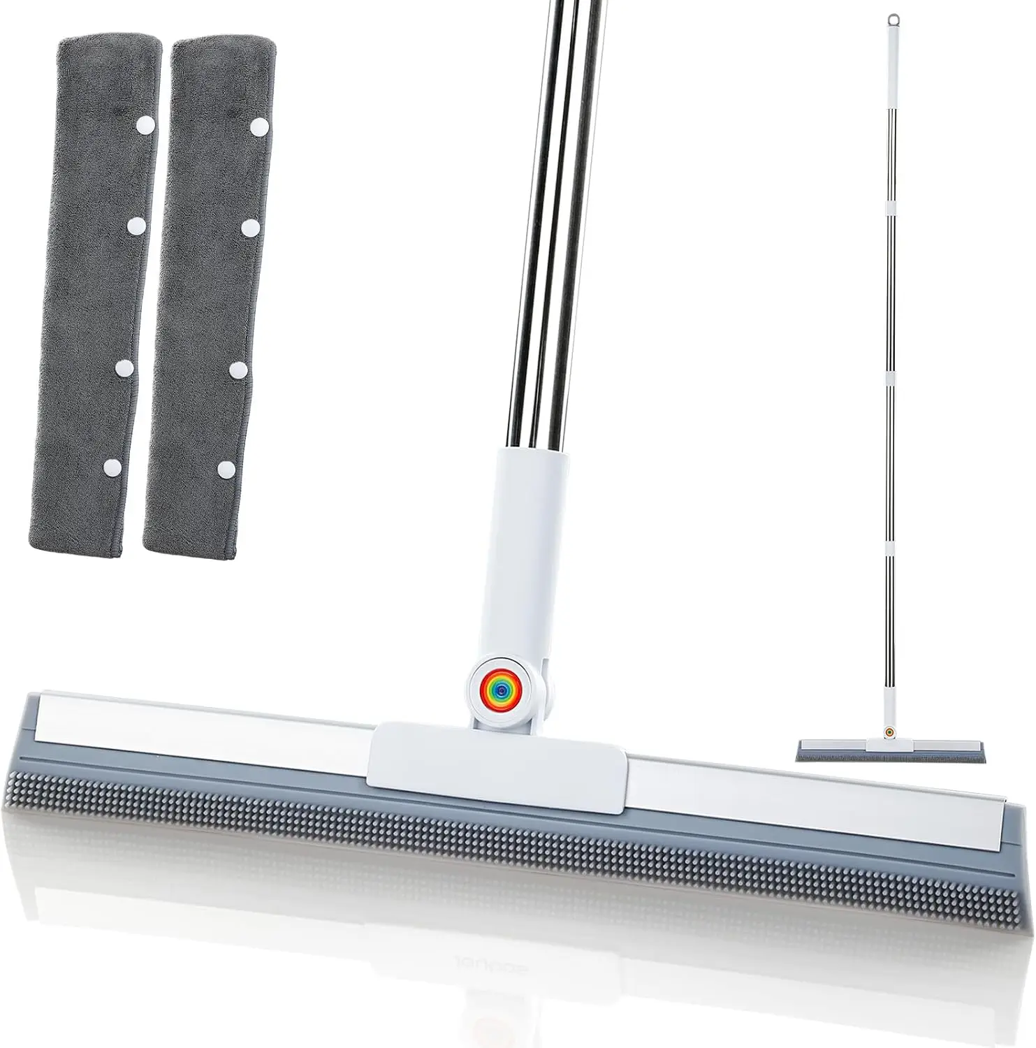 

Long Handle Rubber Squeegee Broom for Pet Hair Garage Tile Carpet Window Cleaning with Microfiber Pads