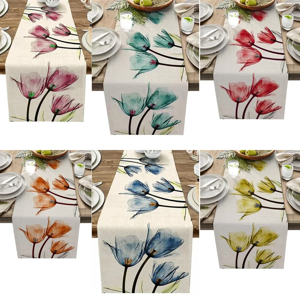 Tulip Linen Table Rustic Farmhouse Style Table Runner 13X70 Inch,Kitchen Dining Table Decoration for Indoor Outdoor Home