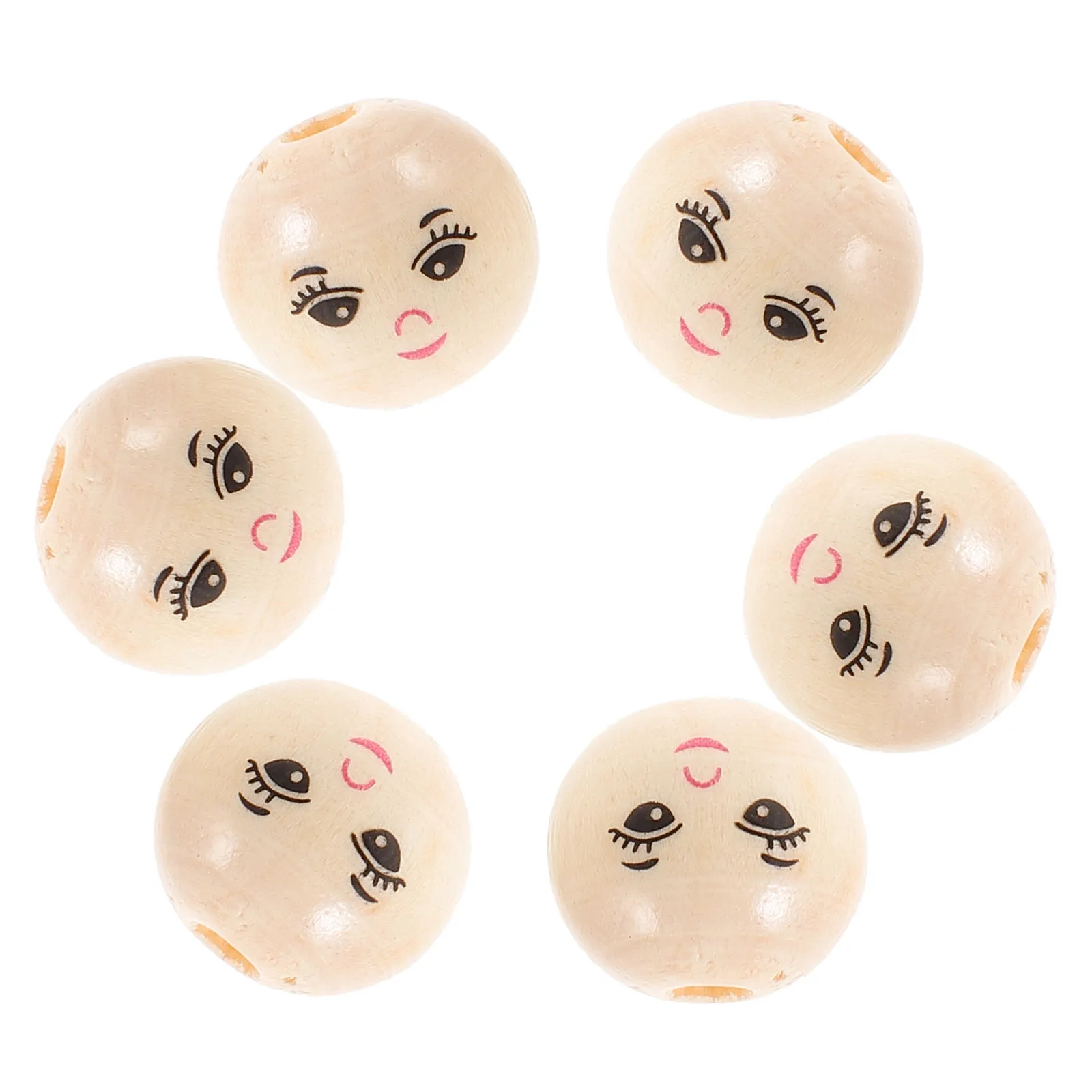 60Pcs Smile Pattern Wood Beads Natural Smooth Finish Large Hole Craft Beads for Macrame Bracelets Necklace Garland Wreath DIY