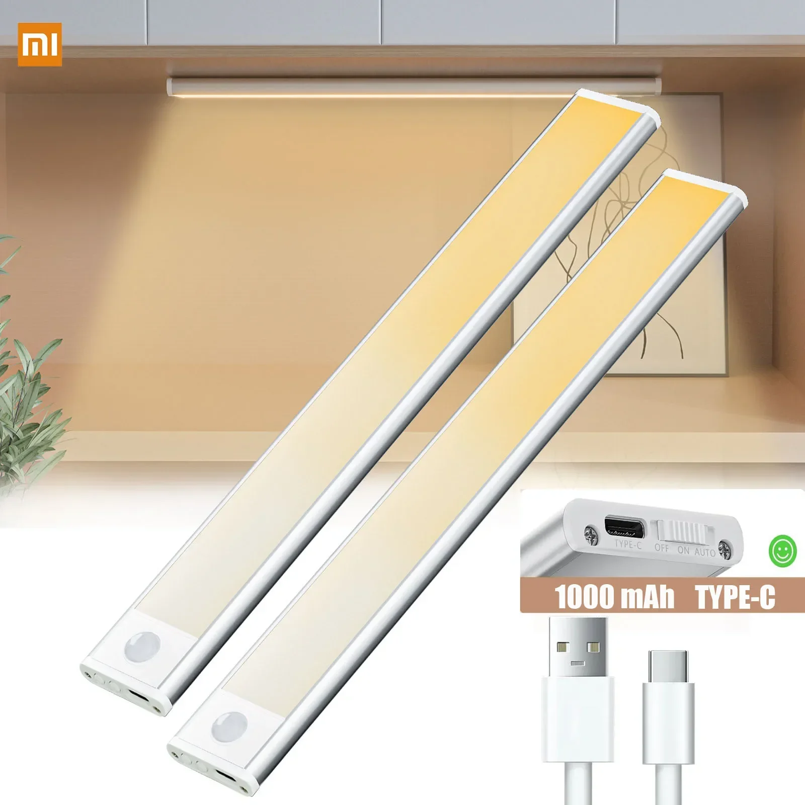 Xiaomi Motion Sensor Night Light Type C Rechargeble Wireless LED Cabinet Lamp For Bedroom Bedside Table Kitchen Lighting