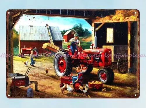 Farmall Tractors farm hens kids cottage metal tin sign wholesale home decor