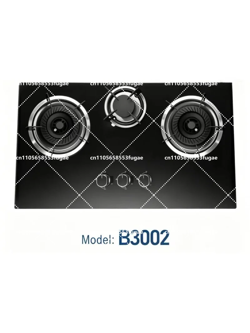 Tempered glass gas stove for household cooking, 3-burner embedded stove, three burner intelligent gas stove