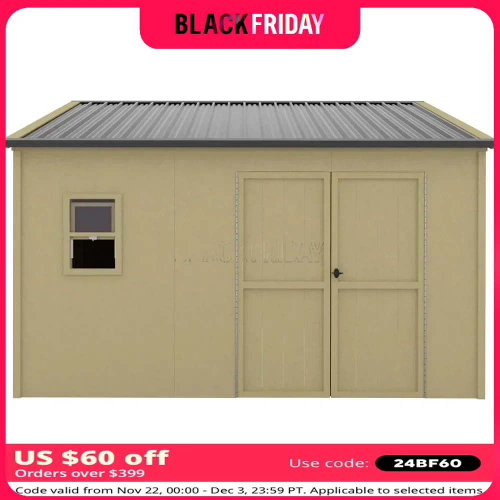 10 Ft X 12 Ft Outdoor Wood Shed with Metal Roof, Lean-to Storage Shed Garden Furniture Tools with Lockable Door and Vents