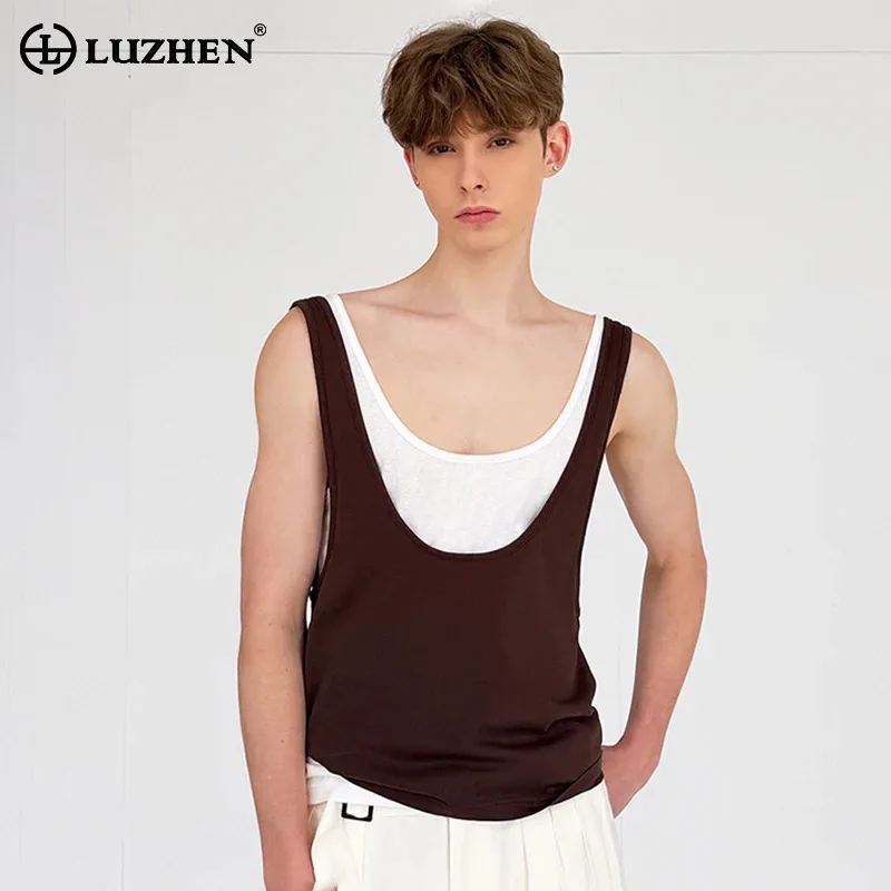 

LUZHEN Fashion Handsome Two-piece Sets Color Contrast Design Sleeveless T-shirts Men's 2025 New Original Casual Tank Tops JY3225