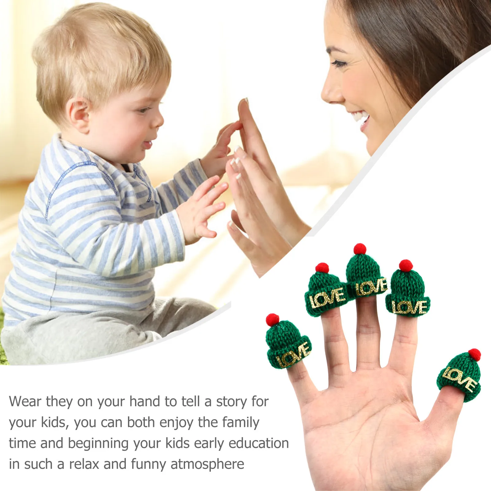 

Набор из 10 вязаных рождественских шапочек-перчаток для пальцев, креативный DIY-набор, развивающий для взаимодействия родителей и детей, мини-модели рождественских шапочек