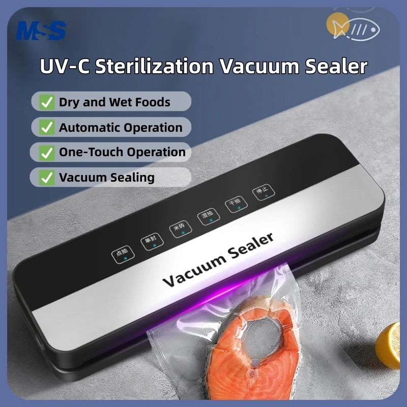 MSS New Vacuum Packaging Machine Kitchen Food Sealing For Dry Wet Sealing Machine Touch Button Built-in Cutter With UV