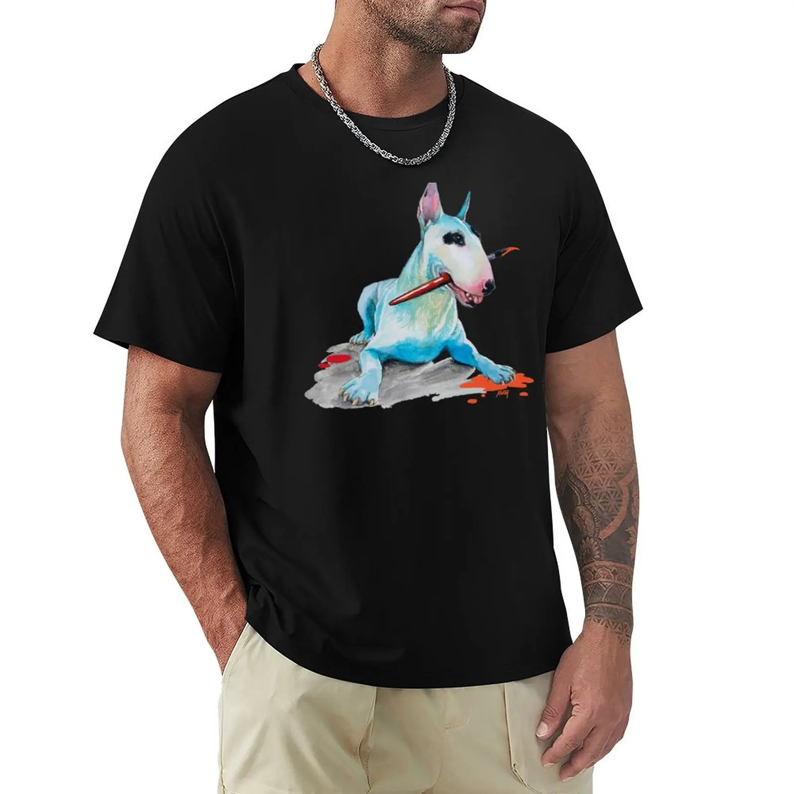 Bull Terrier Painter T-Shirt Holiday Lightweight T-Shirt