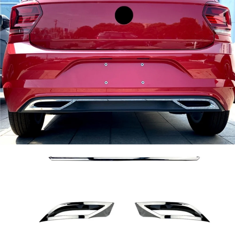 

For 2018-2021, Volkswagen POLO MK6 rear bumper tailpipe exhaust plated decorative strip 3PCS
