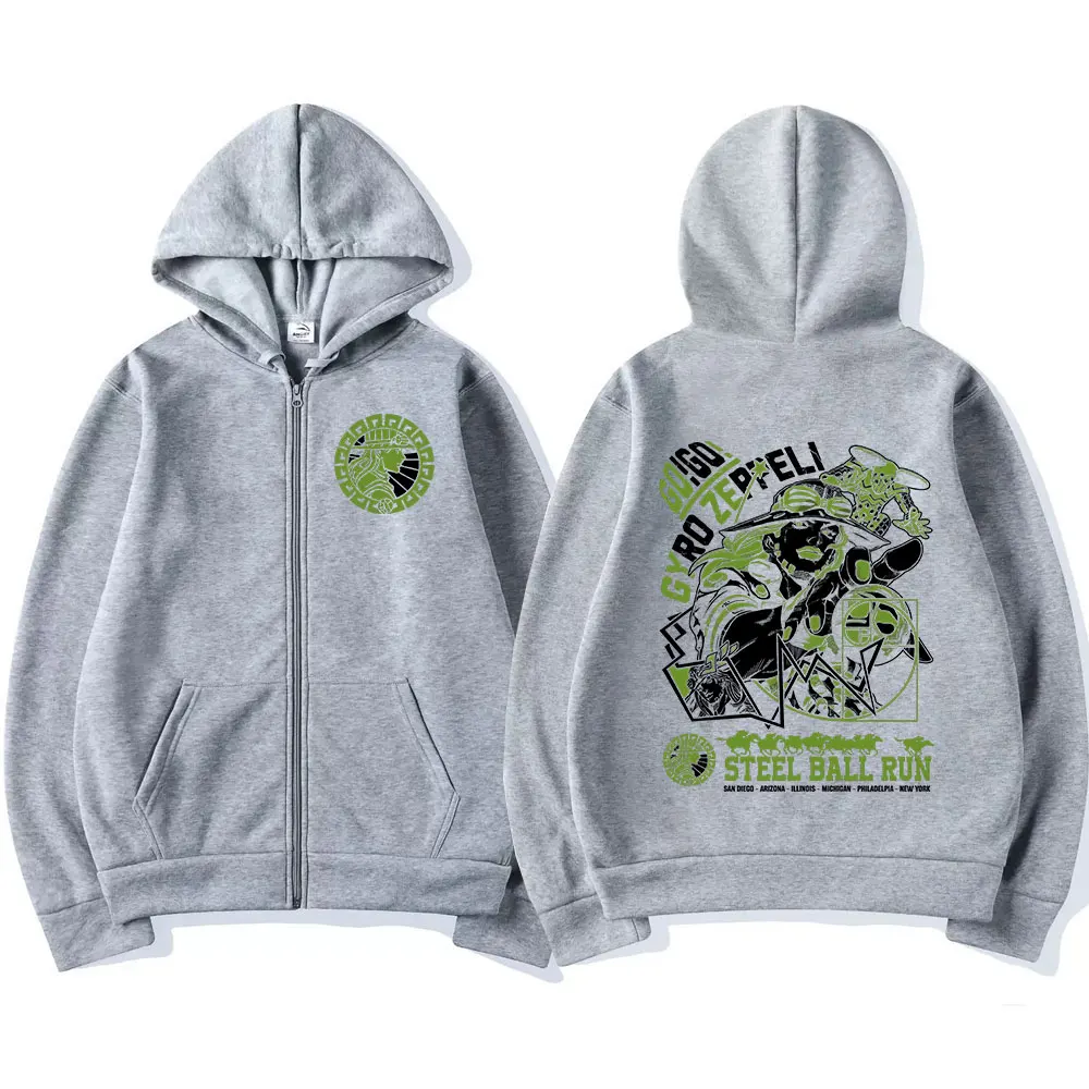Anime Jojo Bizarre Adventure Zipper Hoodies Gyro Zeppeli STEEL BALL RUN Manga Zip Up Hooded Sweatshirts Men Casual Pullover Coat